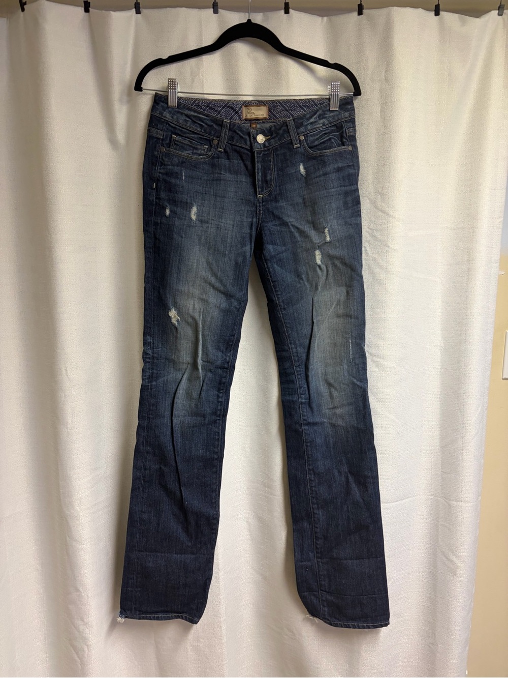 PAIGE Dark Blue Straight Leg Jeans with Light Distressing